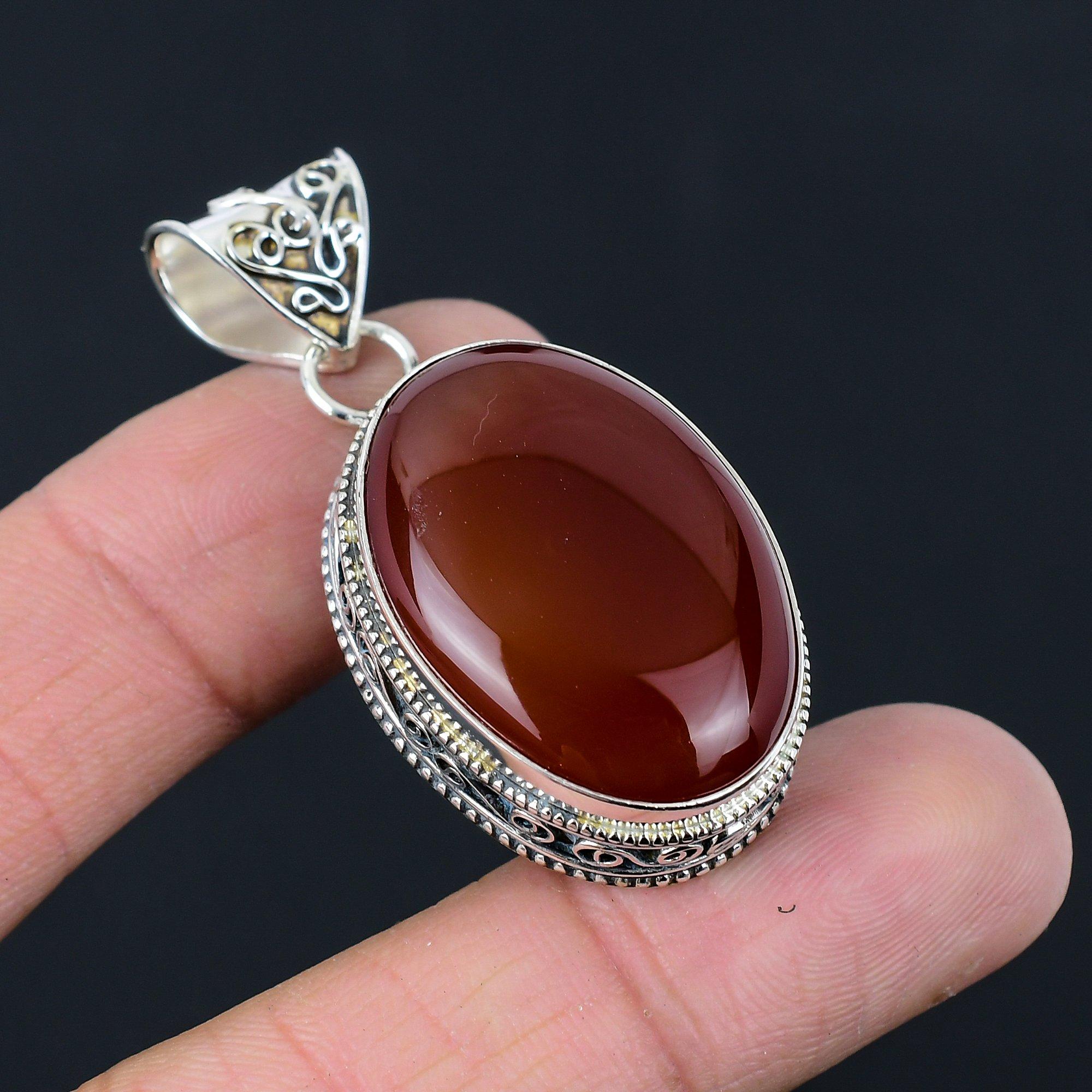 

Daughters Day Deal 925 Silver Oval Natural Carnelian Anniversary Artisan Pendant