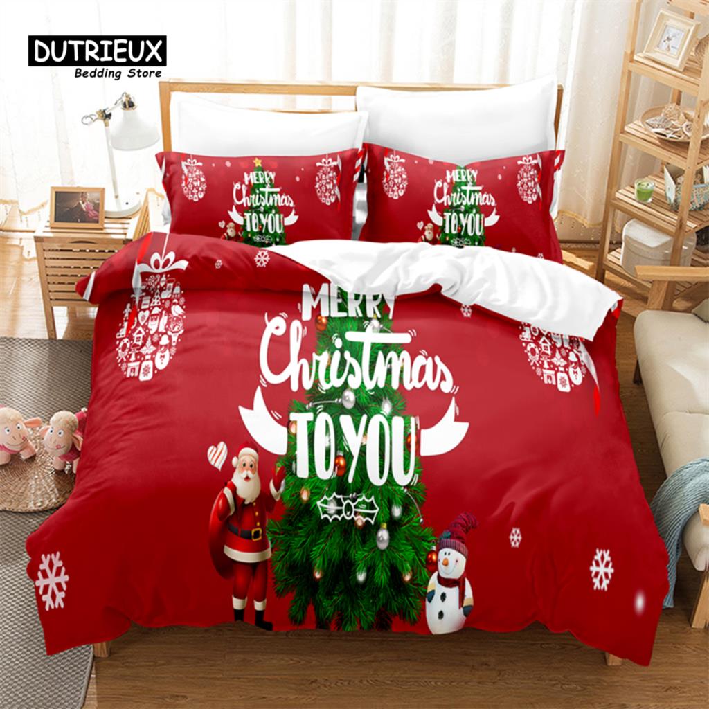 Red Christmas Bedding Set, 3Pcs Duvet Cover Set, Soft Comfortable Breathable Duvet Cover, For Bedroom Guest Room Decor