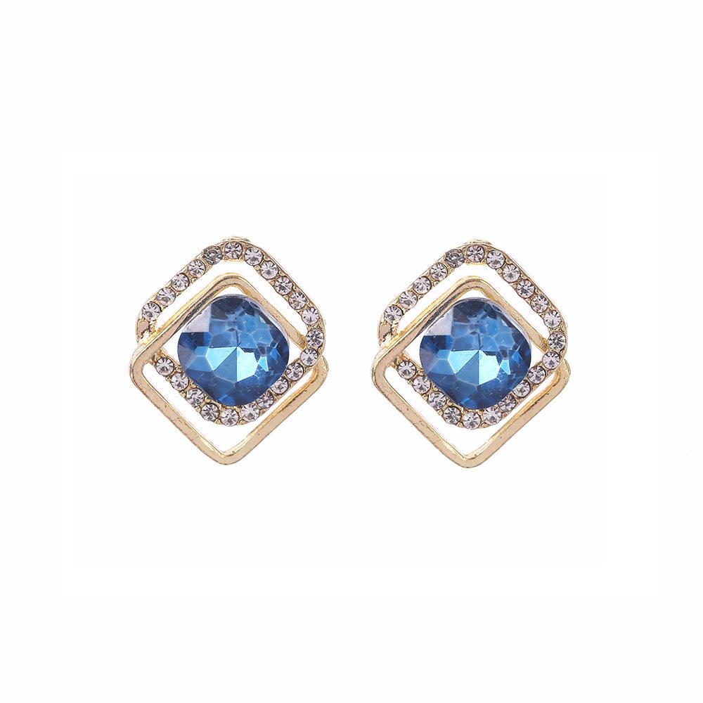 S925 Sterling Silver Korean Zircon & Blue Diamond Stud Earrings - Elegant & Trendy Women's Fashion