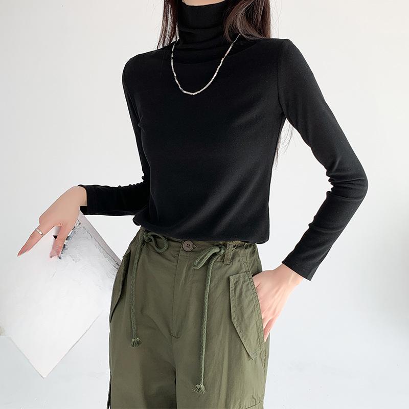 Bottoming Shirt for Women's Spring and Autumn New Slim-fitting Inner Slim-fitting Top, Solid-color Foreign-style Long-sleeved T-shirt for Women
