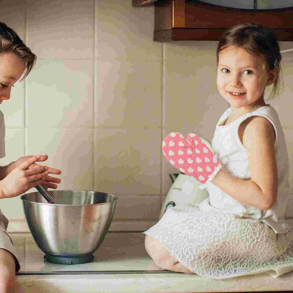 2 Stück Blaue Kürbis Ofenhandschuhe Hitzebeständig Anti-Heiß Kinder Spielset Outdoor Kleine Fäustlinge Rosa