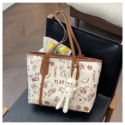 Contrasting Color Big Bag Women's Spring Summer New Cute Cartoon Printed Shoulder Bag Versatile Trendy Tote Bag