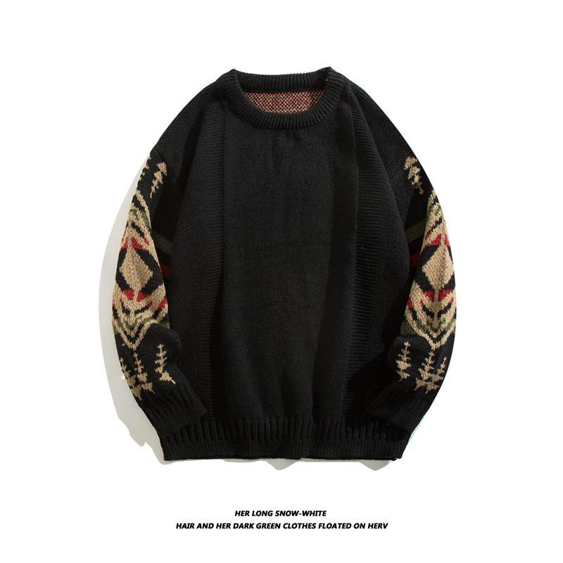 Herren Retro Ethno Stil Rundhals Pullover - Trendige Lässige Strickjacke mit Coolem, Lässigem Design.