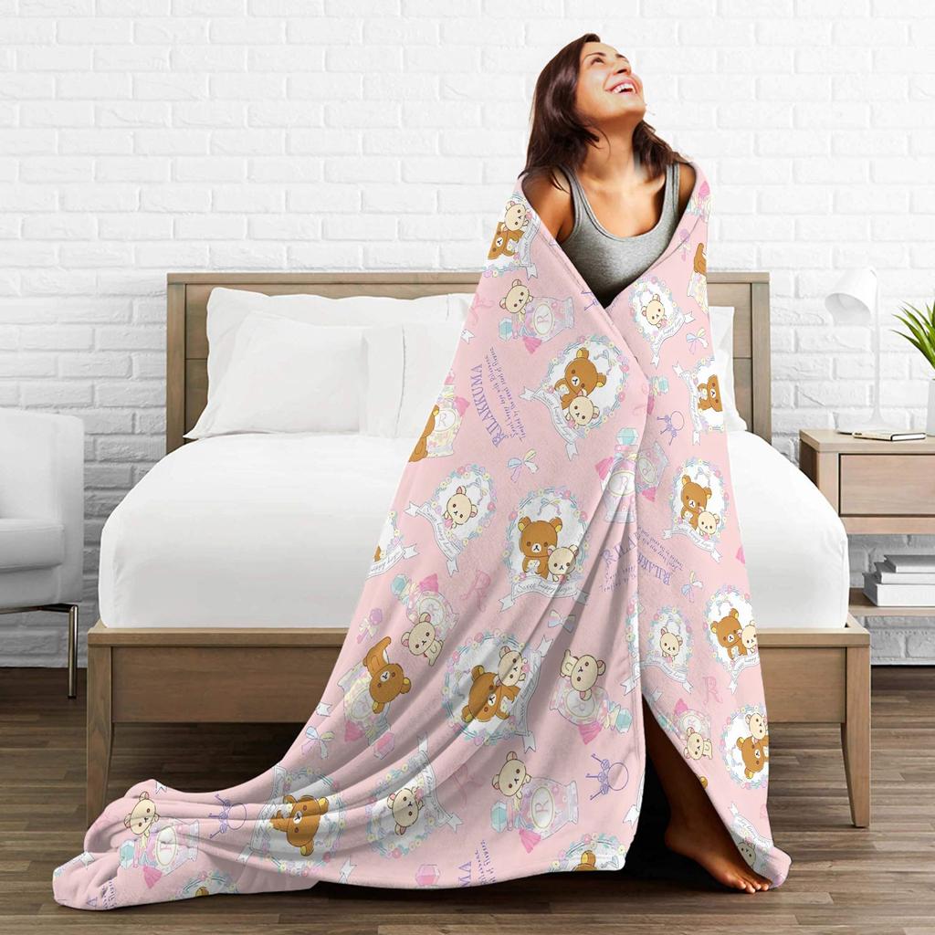 Rosa Süßer Bär Rilakkuma Decke Flauschige Tolle Atmungsaktive Überwurfdecken für Bett Sofa Winter,
