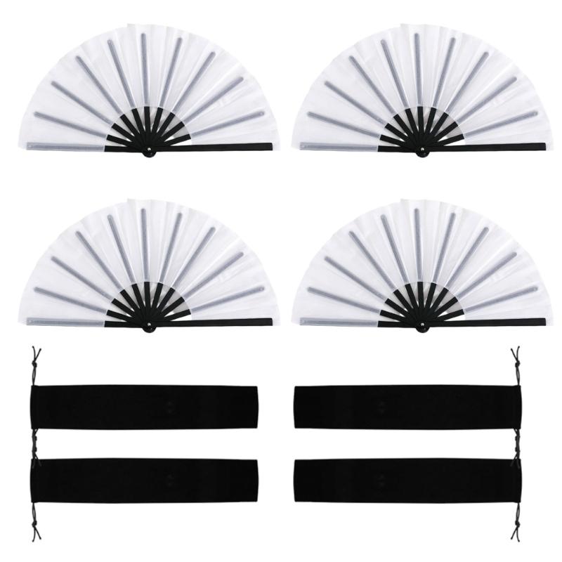 4 шт. Большой складной ручной веер Ретро тканевый веер Китайский веер для кунг-фу Тайцзи для мужчин/женщин Фестиваль, Танец, Подарок белый