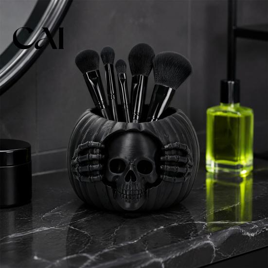 Autumn Desktop Decor Accessories Halloween Skull Pumpkin Pen Holder, Gothic Decorative Pencil Cup, Spooky Desk Organizer for Party Home Unique