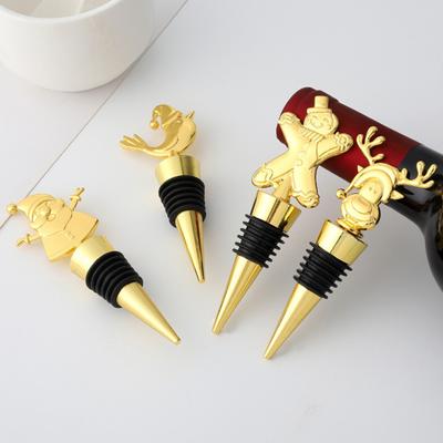 Creative Airtight Wine Stopper Food Grade Easy Clean Metal 3D Christmas Elk Santa Claus Bottle Plug Kitchen Tool