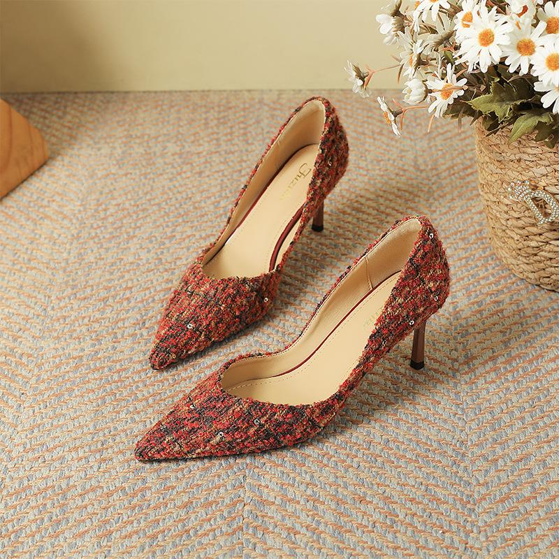 

Xiaoxiangfeng sexy pointed high heels women s spring and summer 2025 new temperament fashion celebrity not tired feet high heels 34 бордовый