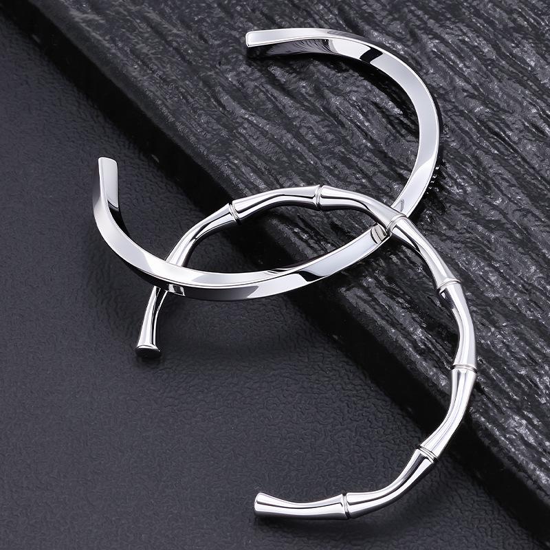 Half-Open Bamboo Joint Mobius Strip Bracelet, Stainless Steel Fashion Wristband for Women