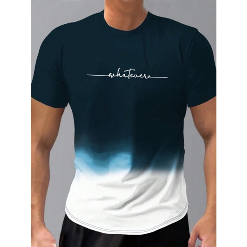 Summer Round Neck 3D Gradient Letters Print Top Fashionable Casual Short Sleeved Men's T-shirts