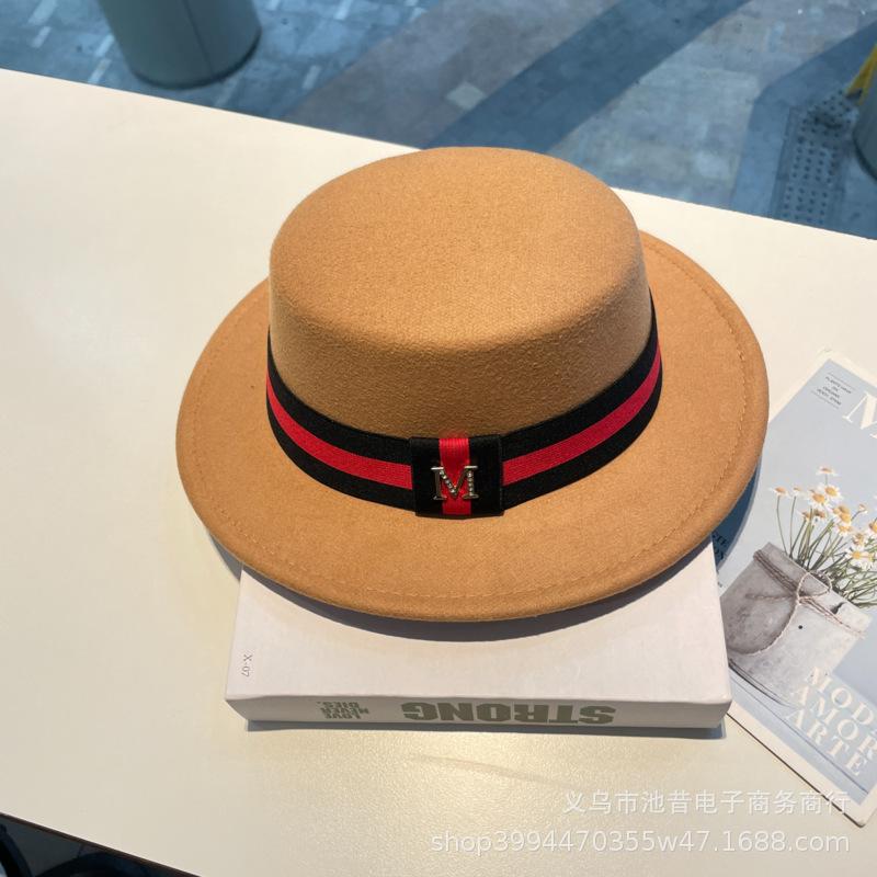 European and American Casual Fashion Autumn and Winter Top Hat Black and Red Accessories Classic Flat-top Felt Hat High-end Temperament Jazz Top Hat