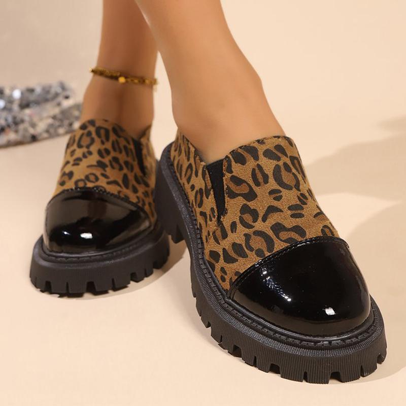 Fashion All Match Retro Leopard Loafers Shoes Women Spring Autumn Faux Suede Platform Mid Heel Pumps Woman Round Toe Casual Shoes Mejur