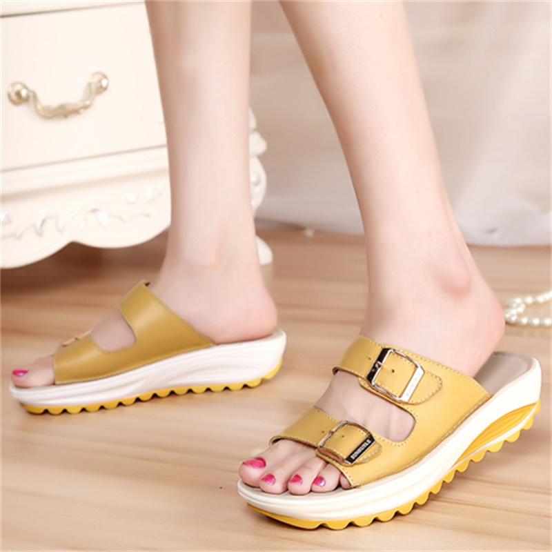 Fashion New Large Size Women 100% Cowhide Slippers Flat Comfortable Beach Shoes Fashion Comfortable Slip-resistant Wear Slippers