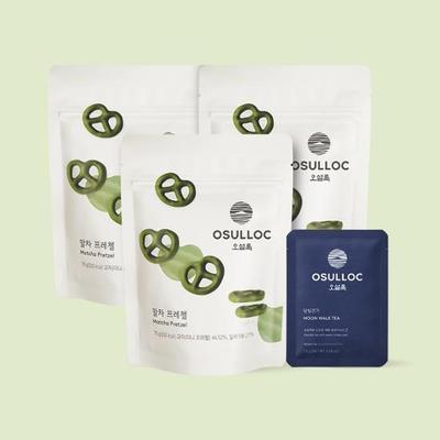 Osulloc Matcha Pretzel x3 + Moonlight Walking 1 Stück, Koreanische Snacks