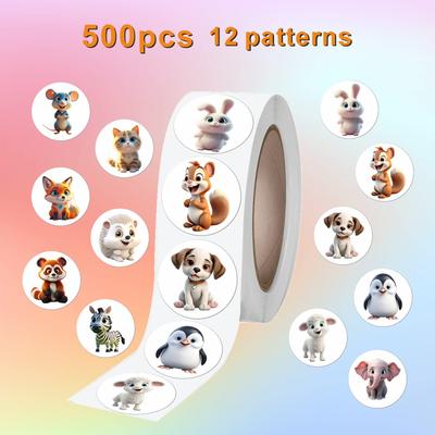 500 Stickers, New Style, Cartoon, 3D Animal Doll, Creative Stickers, Water Cup Computer Stickers, 12 Pattern Designs