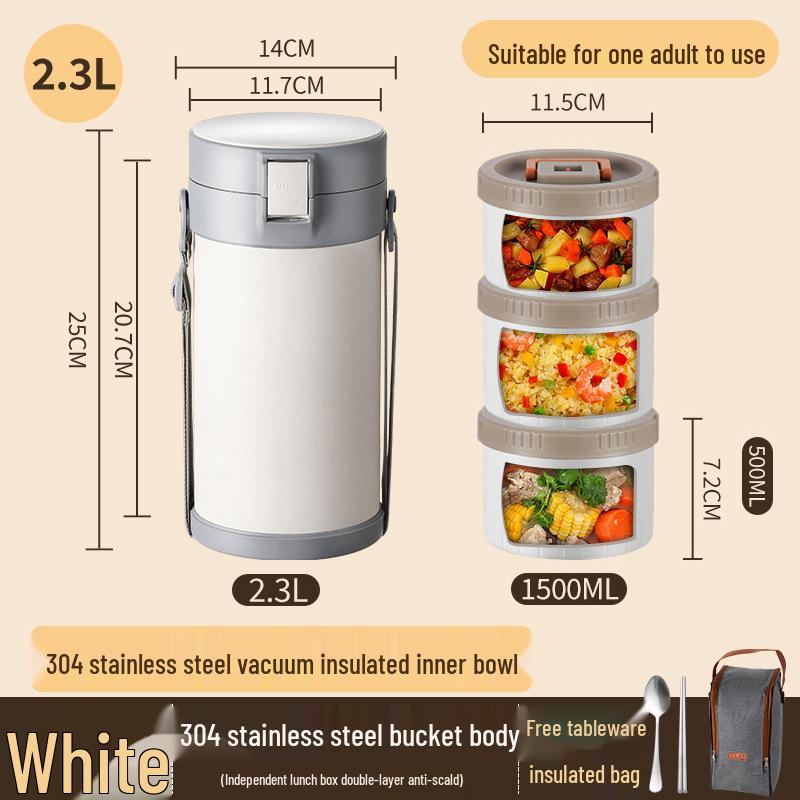Stainless Steel Insulated Multi-Layer Lunch Box for Office Workers - Large Capacity, Long-Lasting Heat Retention Bento Bucket
