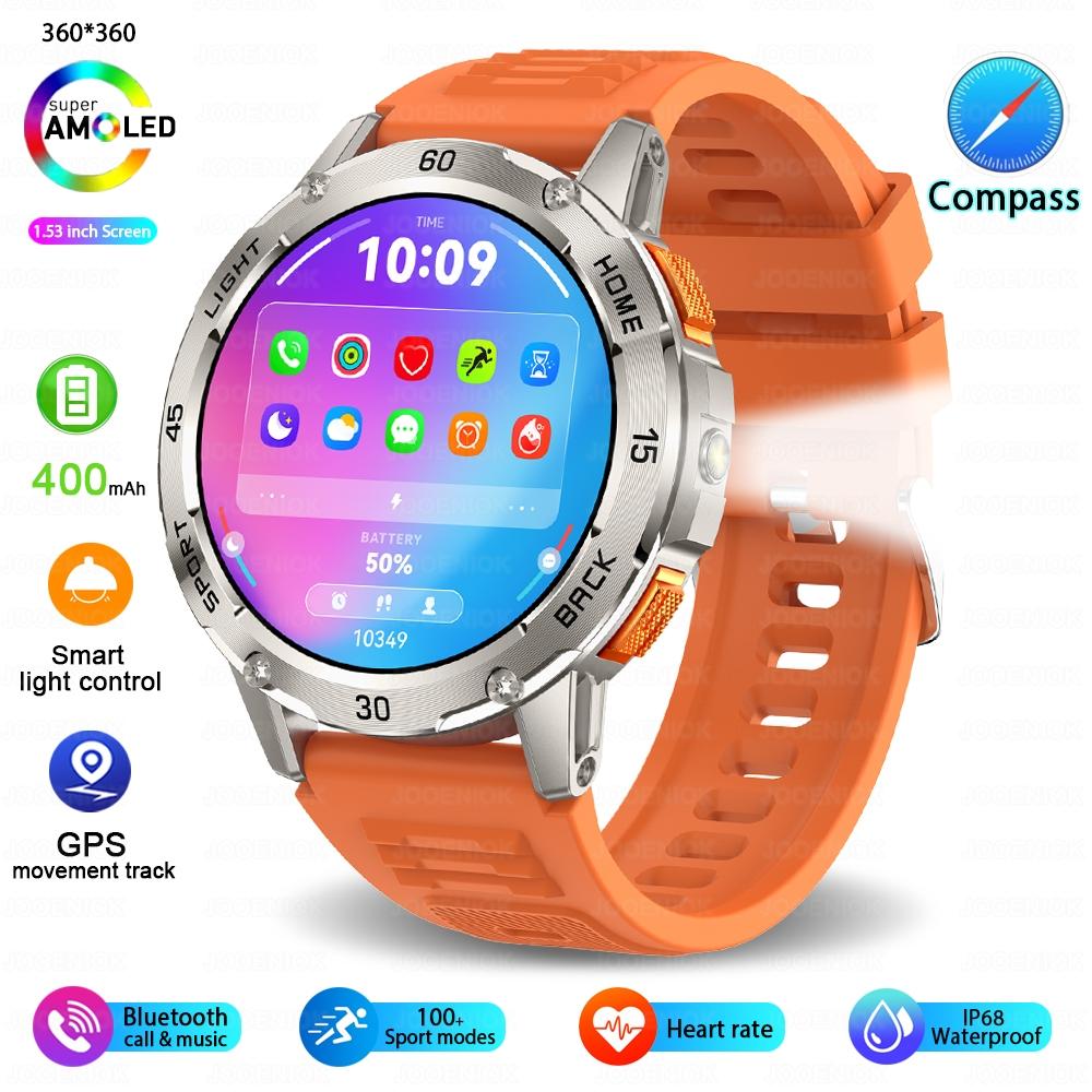 New Outdoor Military Smart Watch Men 1.53" AMOLED Screen IP68 Waterproof Compass Bluetooth Call Sports Bracelet