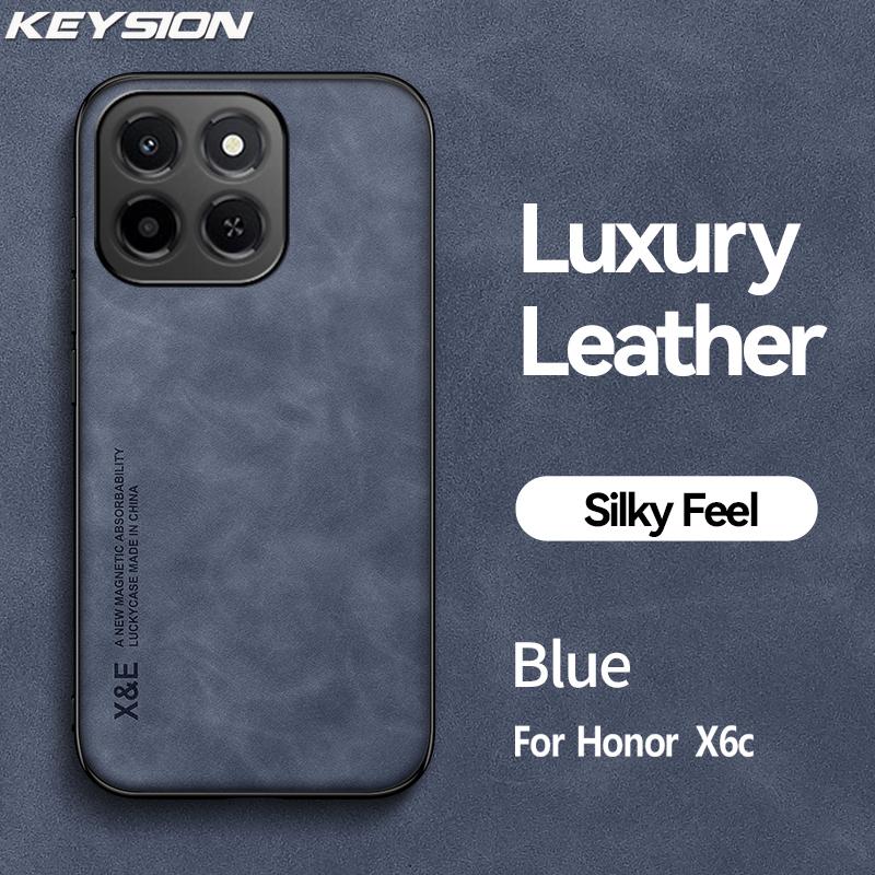 KEYSION Luxury Retro PU Leather Phone Case for HONOR X6c Soft Silicone+PC Shockproof Phone Back Cover for Huawei Honor X6C