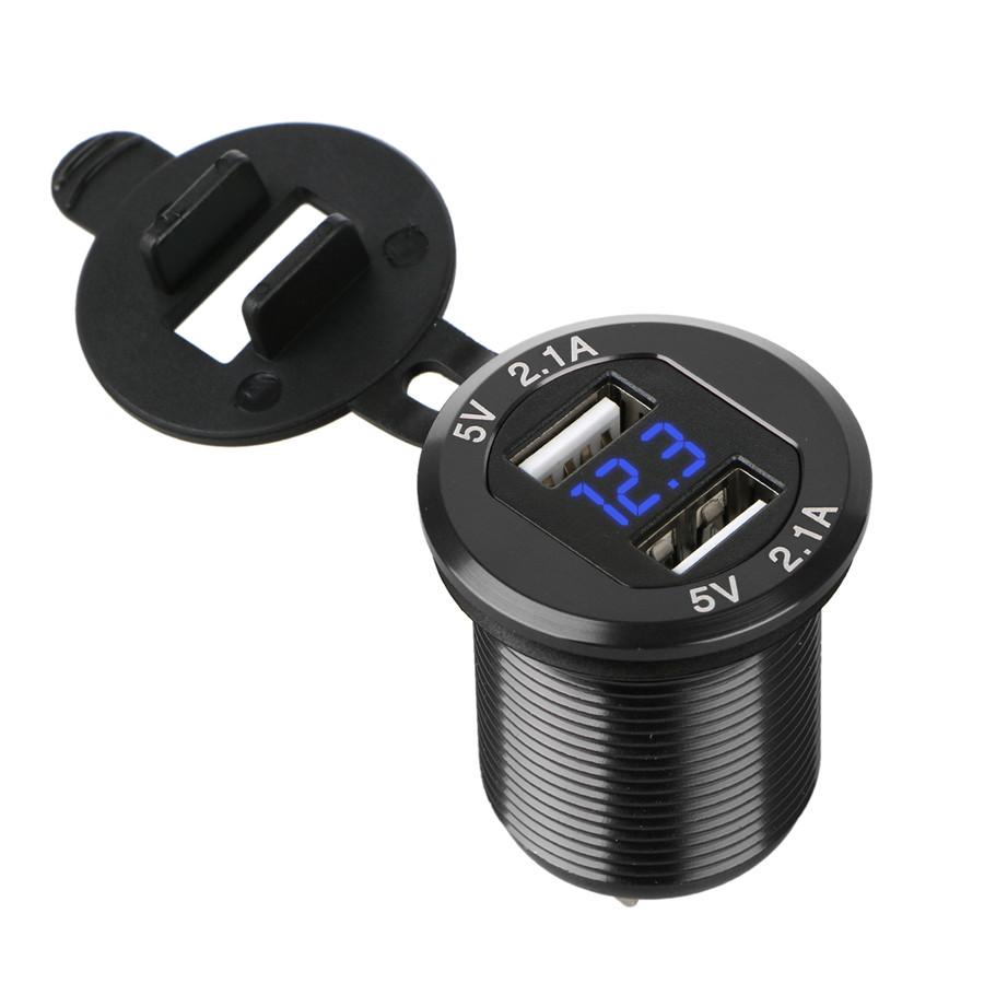 12V Dual USB Port 4.2A Cigarette Lighter Charger Socket LED Digital Voltmeter 1x