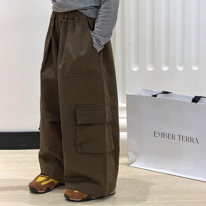 Korean Style Kids Casual Wide Leg Big Pocket Cargo Pants