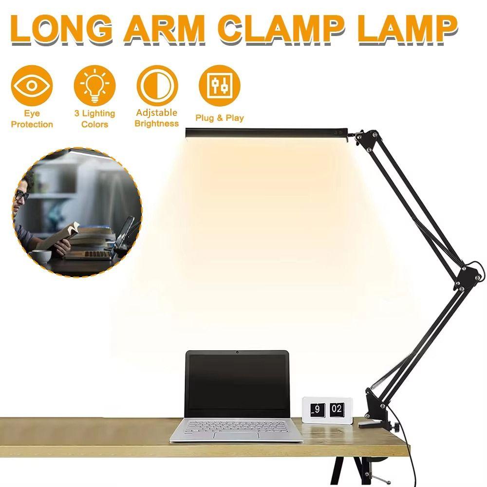 Dimmable LED Desk Lamp with Clamp Adjustable Clip Swing Arm Desk Lamp Folding Clip on Light  Office