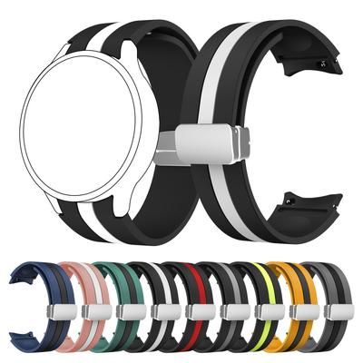 Two-Tone Vertical Stripe Silicone Strap with Magnetic Clasp for Samsung Watch4/5/6/7/FE 40/44mm Sports Watch Strap