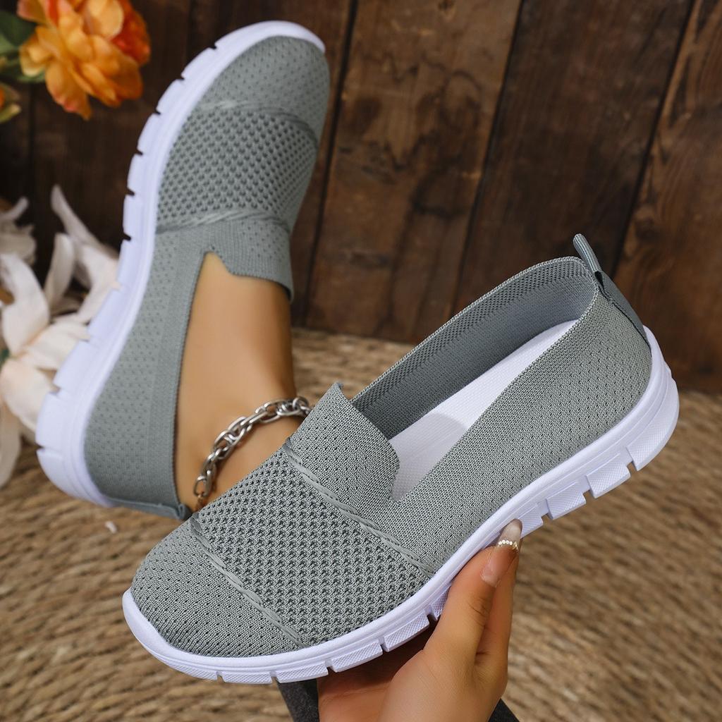 2025 foreign trade new mesh breathable women's casual single shoes large size round toe thick sole one-foot slip-on shoes