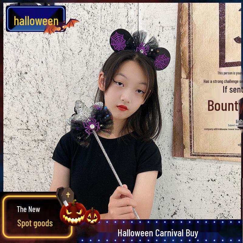 Purple Spider Bow Halloween Headband with Magic Wand for Kids' Hair Styling