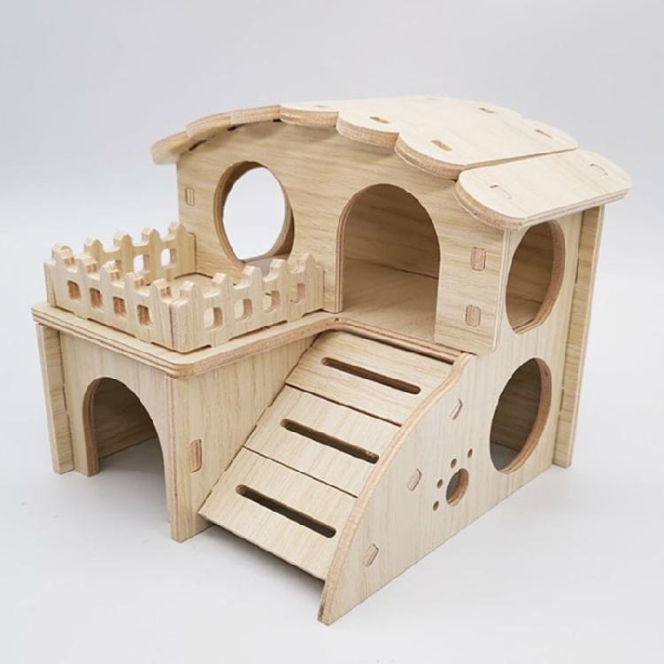 Small Animal Wooden Hut Luxury Villa House Two Layers for Dwarf Mouse Rat Gerbil