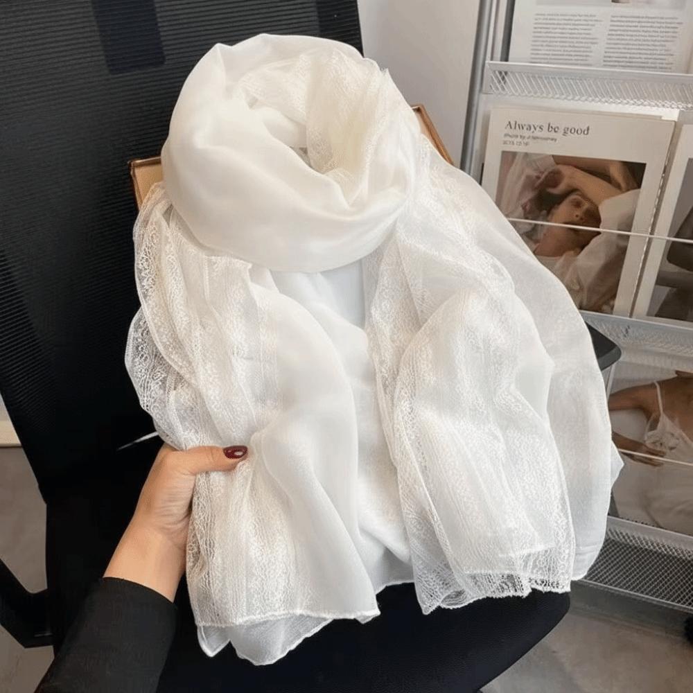 Fashionable Versatile Linen Scarf Thin Elegant Lace Scarf Breathable Sun Protection Silk Scarf Summer Spring Autumn for Women
