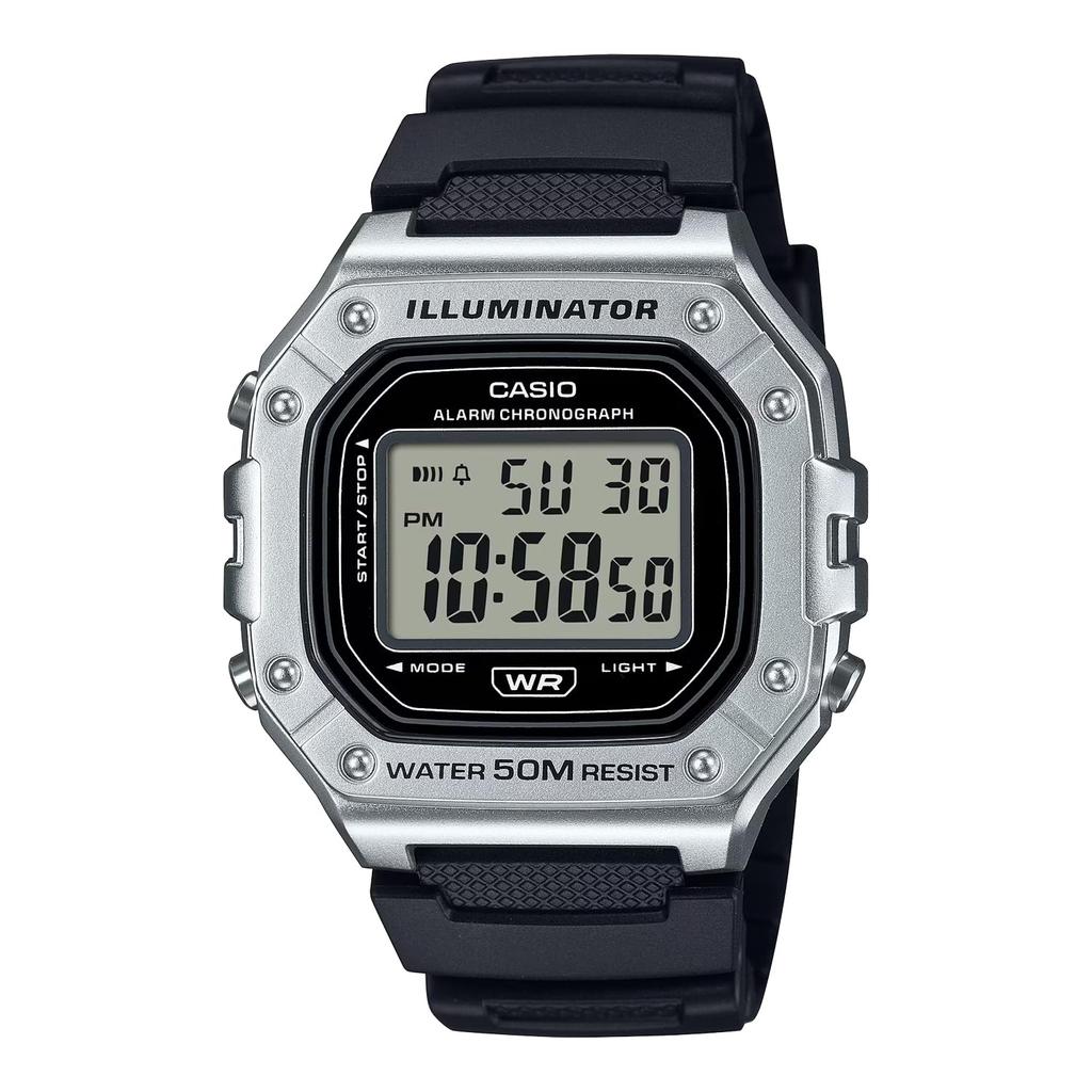 Casio Standard Digitaluhr W-218HM-7AV für Damen & Herren, Silber Metallic, Günstiges Casio, Importmodell