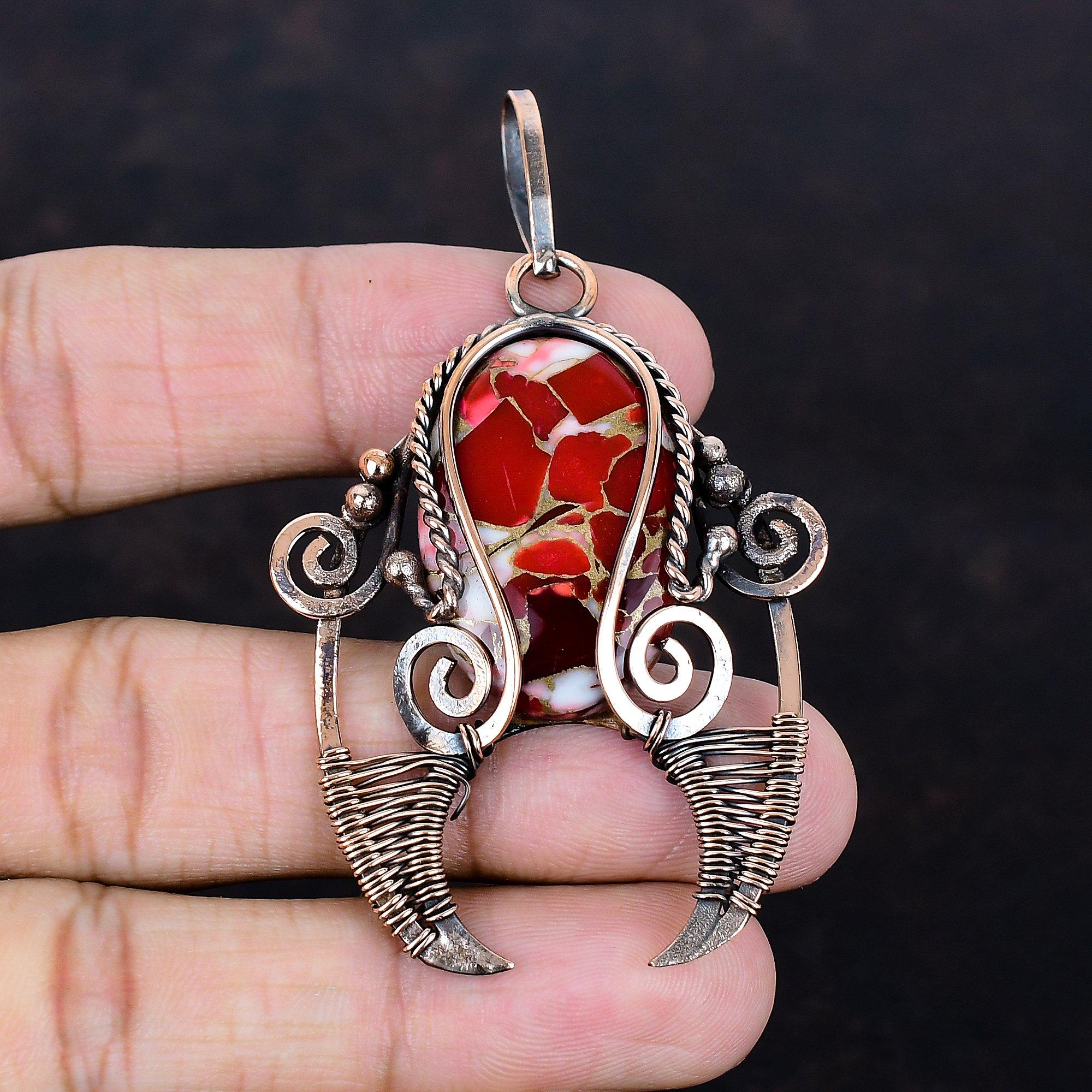 

Kingman red mohave copper turquoise pendant copper wire wrapped pendant unique pendant gemstone copper jewelry gift for mom handmade jewelry
