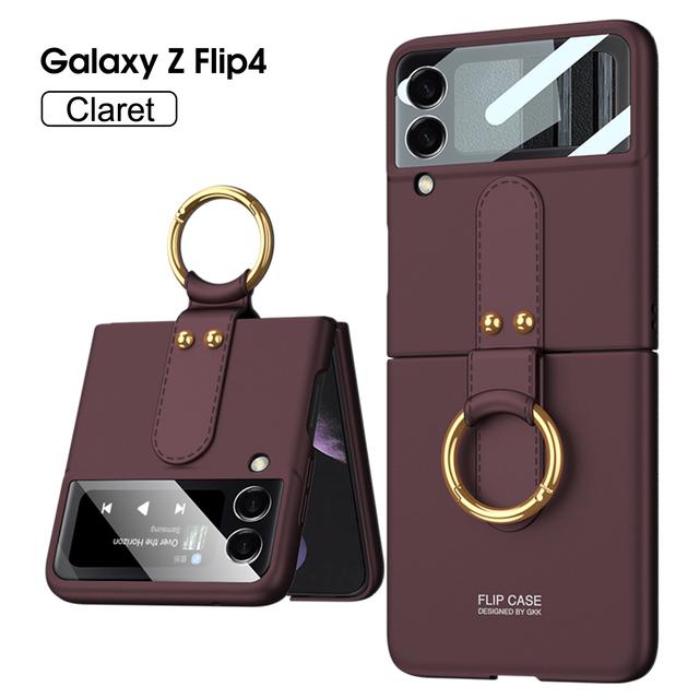 Pre Samsung Galaxy Z Flip 4 3 Puzdro Luxusné ultra-tenká pokožka-Pocitový krúžok Držiak šošovky Fólia odolná proti nárazom Pevný zadný kryt