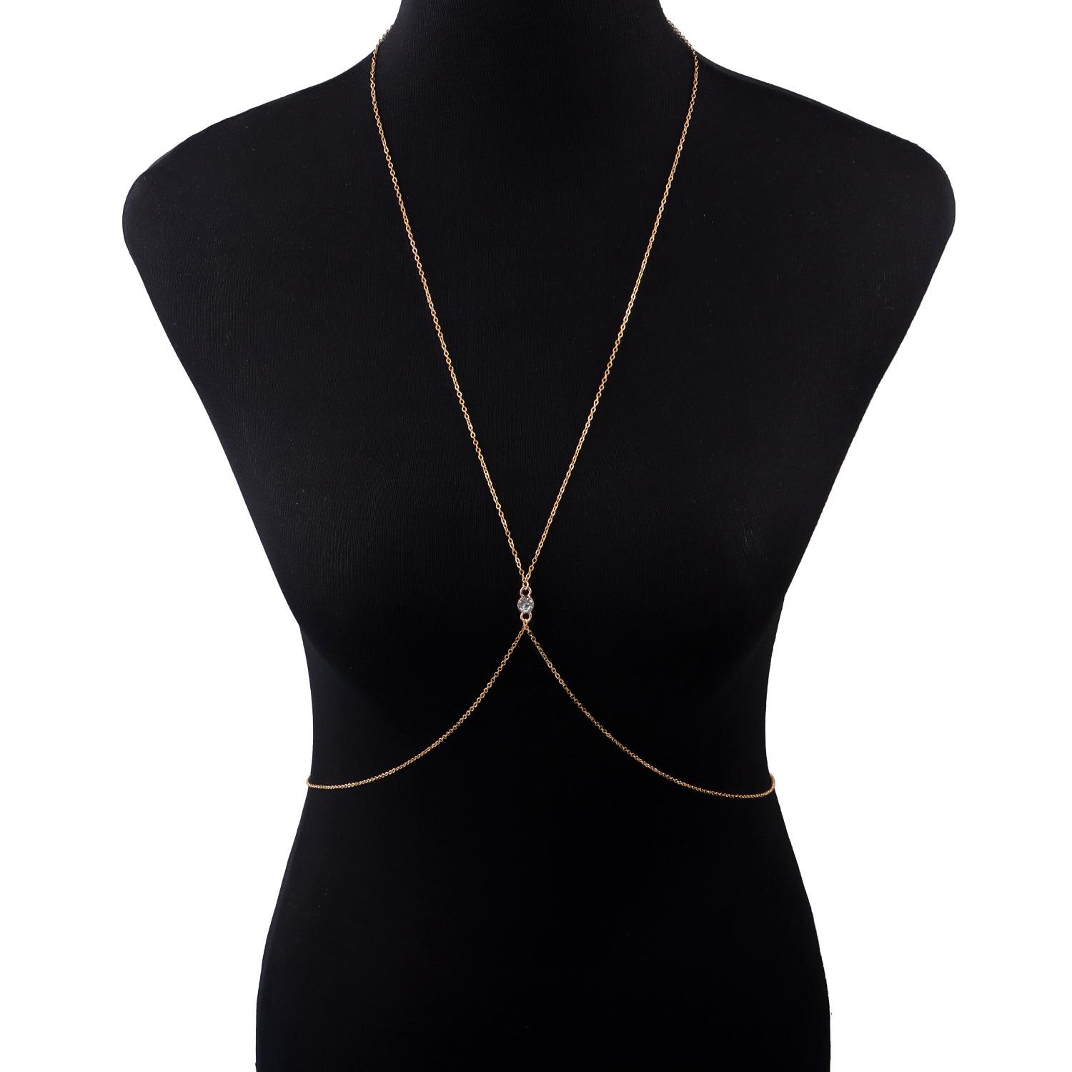 European and American new Body Chain simple, rhinestone zircon, sexy body chain золотой