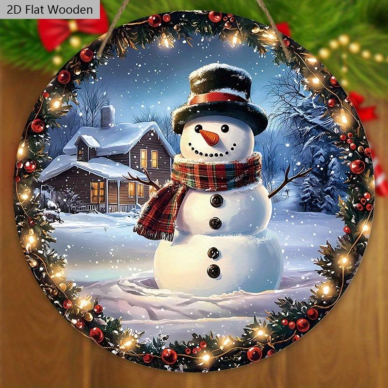 Classic Christmas Wooden Sign with Snowman Pattern - Navidad Round Sign for Front Door, Wall Hanging Decor - Ideal Christmas Gift