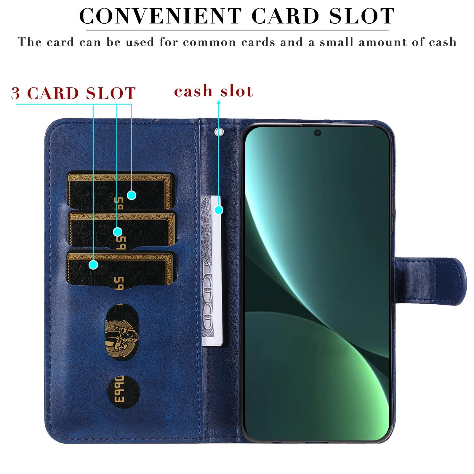 

For Xiaomi 13 PU Leather Cases with Zipper Pocket Wallet Phone Cover Stand Blue
