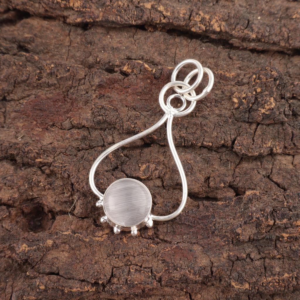Round Selenite Stone 925 Silver Trendy Birthday Wife Gift Wedding Boho Pendant PP-40-47