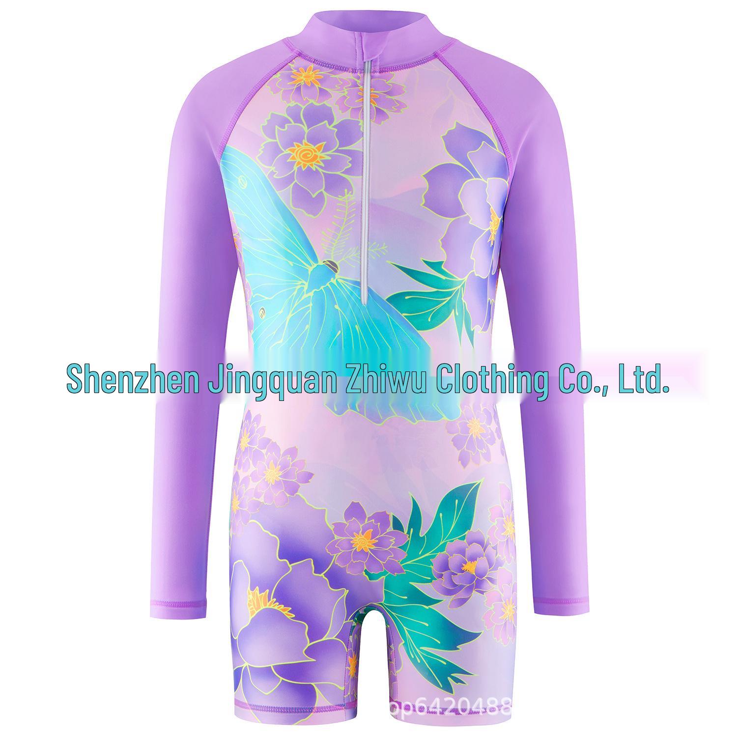 

2024 Girl s Long-Sleeve Mermaid One-Piece Swimsuit with Sun Protection 100