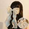 1PC Sweet Chiffon Bow Hair Clips Girls Blue Shining Satin Bowknot Hair Clips Ribbon Bow Barrette Hairpin Grip Ponytail Clip Headwear