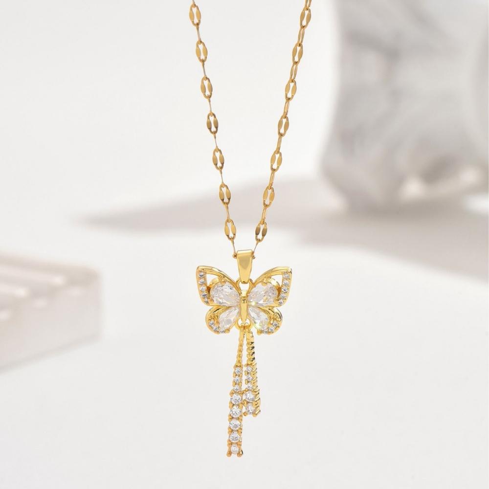Stainless Steel Love Heart Butterfly Copper Pendant Necklace For Women Girls Cute Clavicle Chain Wedding Birthday Jewelry Gifts