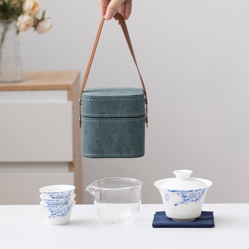 Suet Jade Porcelain Portable Travel Tea Set Souvenir Business Company Mid-Autumn Festival Gifts