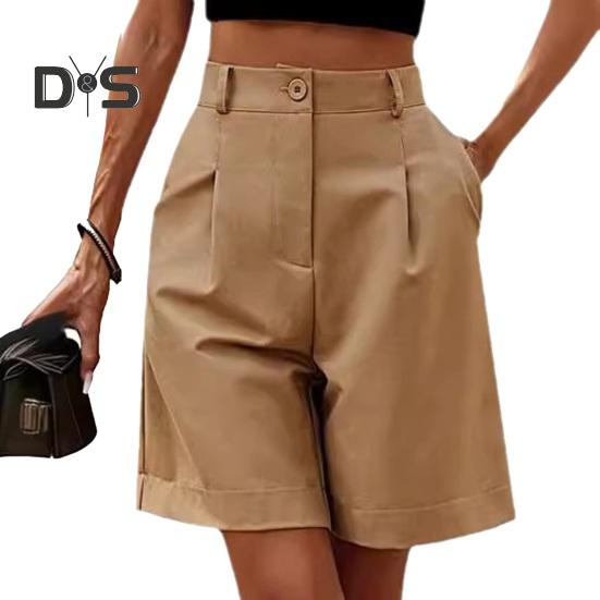 Women's Summer High Waist Short Loose Fit Knee-Length Wide Leg Shorts with Pockets Casual Business Work Short