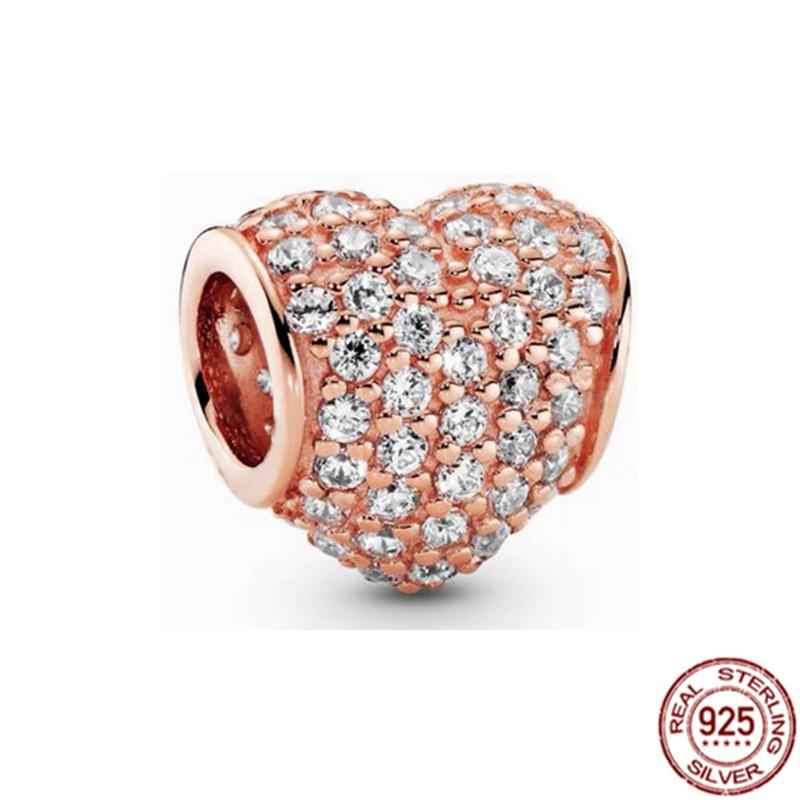 Fit Original  Charm Bracelet Rose Gold Series Sparkling Leaf Heart Beads Hot Air Balloon S925 Sterling Silver DIY Jewelry