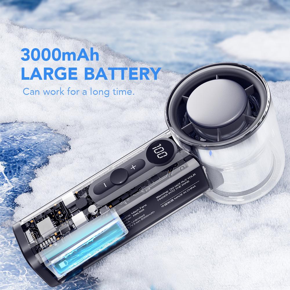 Portable 3000mAh Handheld Fan - 100-Speed Turbo Cooling, USB Rechargeable Mini Personal Fan for Travel, Camping & Outdoor Use