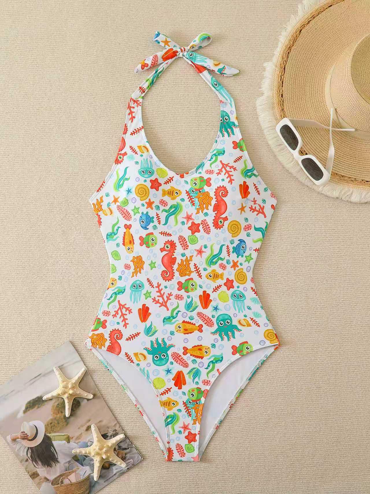 Европейский и американский женский облегающий цельный купальник-танкини с принтом Small