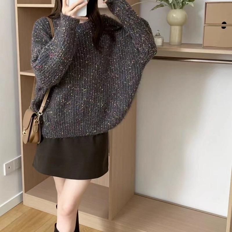 Autumn and Winter Rainbow Soft Waxy Milk Top Gentle Color Point Loose Versatile Women's Knitted Sweater Lazy Wind Sweater Tide