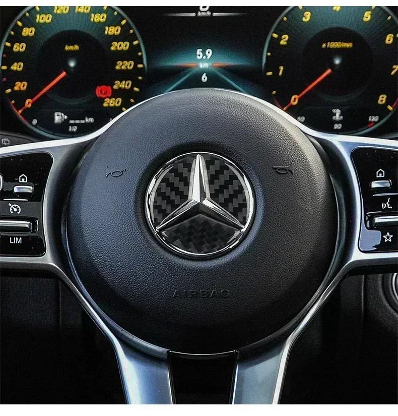 Carbon Fiber Car Steering Wheel Cover Stickers Auto Decorative Decals for Mercedes Benz New B/C/E Class A Class C200L GLC GLK DQRST1