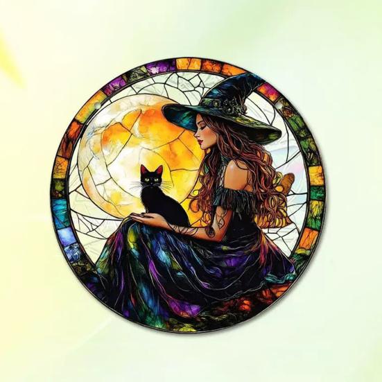 קישוט תלוי מכשפה אקריליק צבוע 2D לוכד שמש קישוט מכשפה על הירח לבית חדר חלונות קירות גנים מכוניות