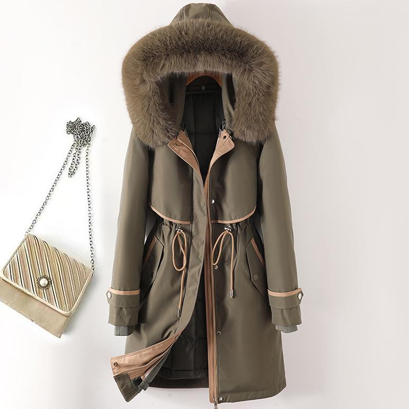 Giacche lunghe con collo in pelliccia sintetica per donna, nuova fodera invernale, cappotto imbottito femminile staccabile, parka invernale stile coreano con cappuccio
