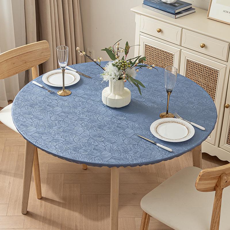 Non-Slip Waterproof Round Table Cover: Elastic, Oilproof, Anti-Scalding, Wash-Free Tablecloth for Dining Tables.